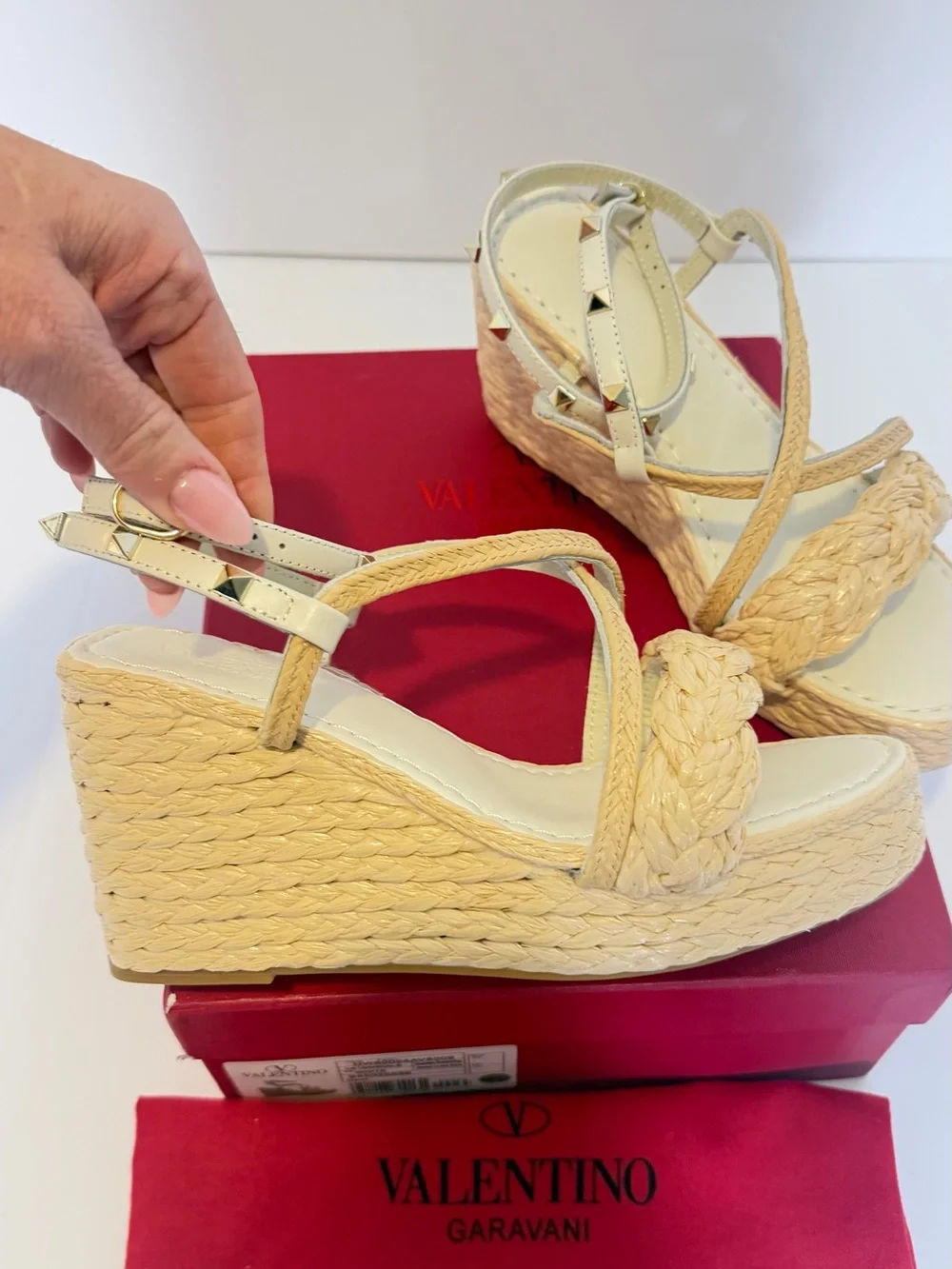 *Inspired Shoe*Cream Braided Espadrille Wedge Sandals with Ankle Straps